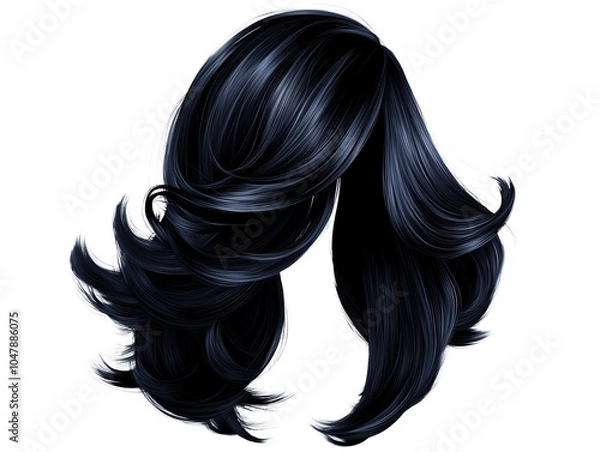 Obraz Glossy, black, wavy hair design on a transparent background.