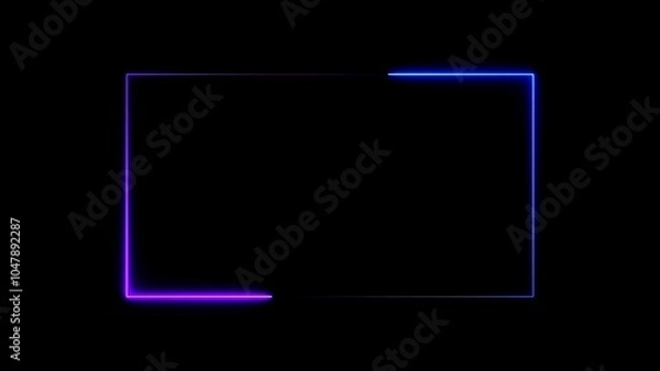Fototapeta Neon Rectangle Border .Blue and pink neon rectangle frame. Black background 4k animation	