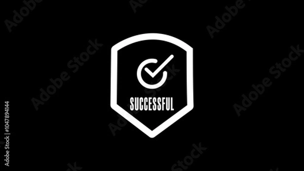 Fototapeta Glowing neon line Shield with check mark icon isolated on black backgroun