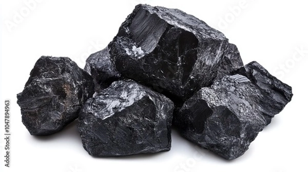 Obraz A cluster of black coal pieces on a white background.