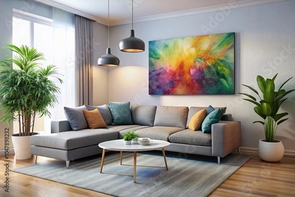 Fototapeta "Sleek Modern Living Room: AI Generated Contemporary Interior Design"