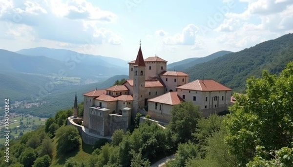Fototapeta  Elegant castle overlooking serene valley
