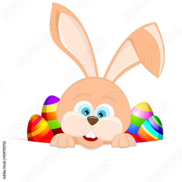 Obraz Cartoon easter rabbit holding an easter egg