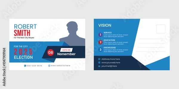 Fototapeta  modern election postcard or eddm postcard design template. political election flyer template. Vector premium editable flyer leaflet layout for a voting campaign poster design.