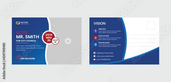 Fototapeta  modern election postcard or eddm postcard design template. political election flyer template. Vector premium editable flyer leaflet layout for a voting campaign poster design.