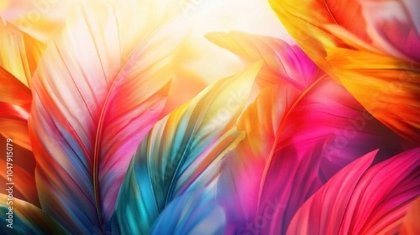 Obraz Tropical summer abstract with vibrant palm leaves and sunlit skies, creating a vacation mood, isolated on white