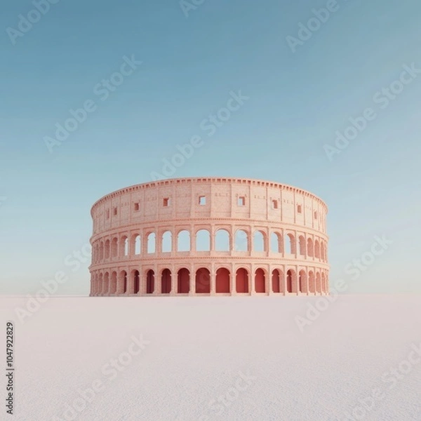 Fototapeta A surreal depiction of the Colosseum surrounded by a vast, empty landscape.