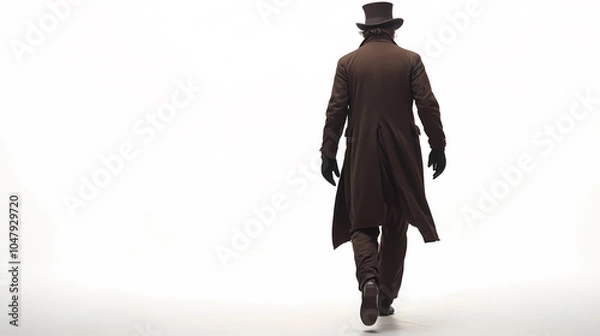 Obraz Mysterious Victorian man in overcoat and top hat walking away