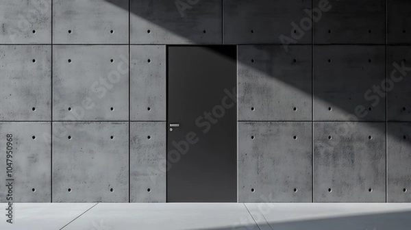 Fototapeta A minimalist door set against a textured concrete wall, emphasizing simplicity and design.