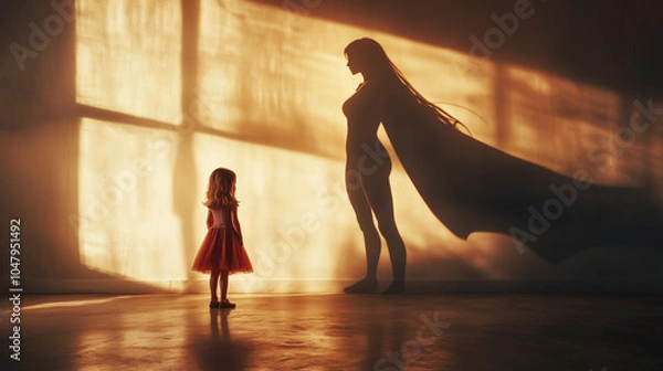 Fototapeta A girl dreams of becoming a female hero one day, envisioning herself soaring through the skies, fighting for justice and inspiring others. 