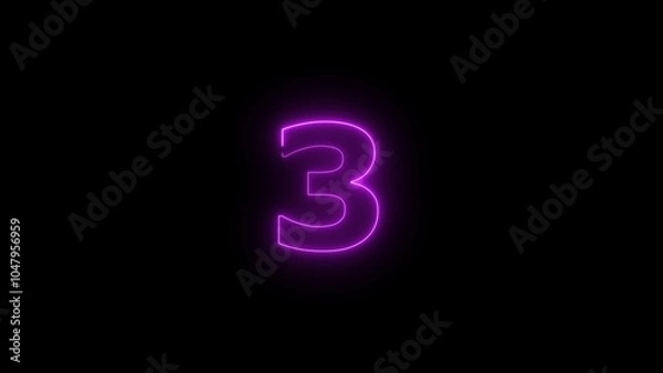 Fototapeta Abstract neon light countdown 3 number illustration background 4k.