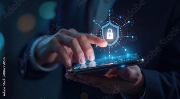 Fototapeta AI-Driven Encryption: Futuristic Hand Securing Online Banking with a Holographic Shield