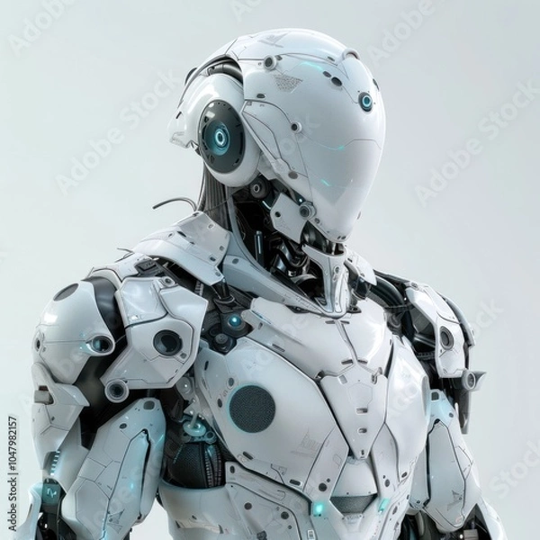 Fototapeta Futuristic Android Cyborg Robot in Armored Suit, Artificial intelligence concept, AI generated image