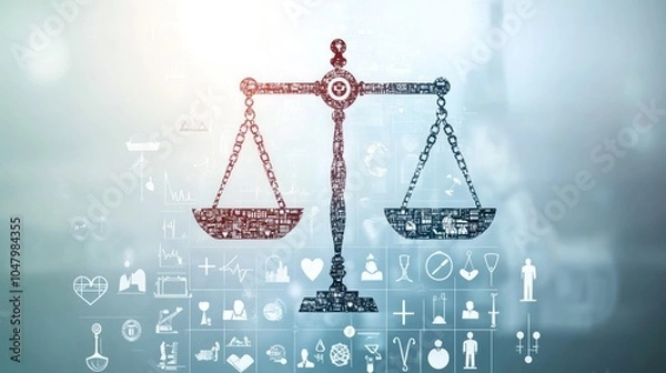 Obraz Scales of Justice with Medical Symbols