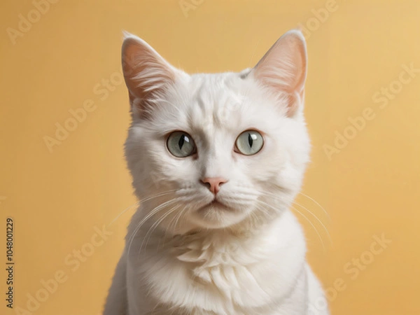 Fototapeta A cat sits against a plain background