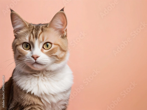 Fototapeta A cat sits against a plain background