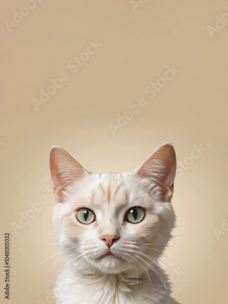 Fototapeta A cat sits against a plain background