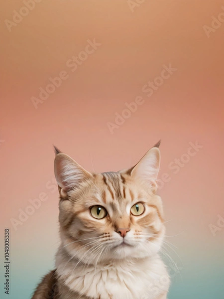 Fototapeta A cat sits against a plain background