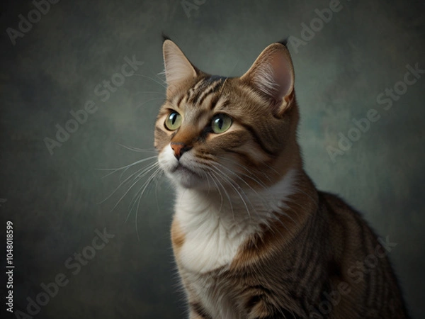 Fototapeta A cat sits against a plain background