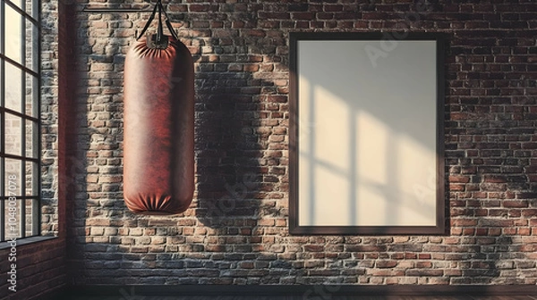 Obraz Empty Poster Frame in Modern Gym Setting