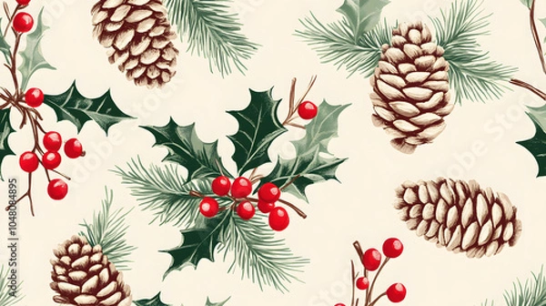 Obraz Autumn leaves seamless pattern featuring various plants, branches, and berries, perfect for wallpaper and festive decorations