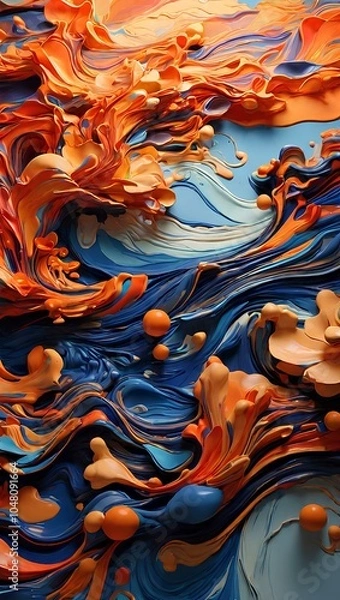 Obraz Expressive Fluid Art: Vibrant Colors and Textured Surface
