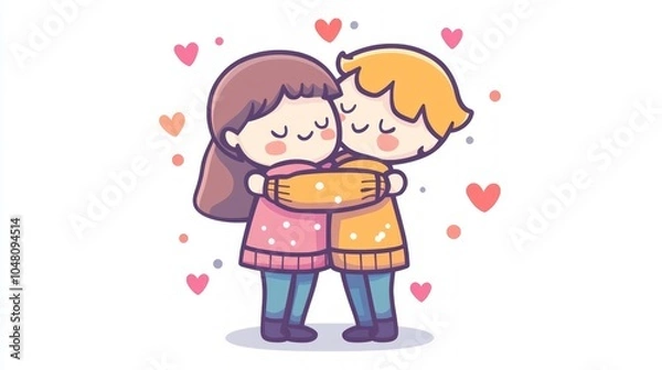 Obraz Loving Hug: Cute Characters Showing Affection