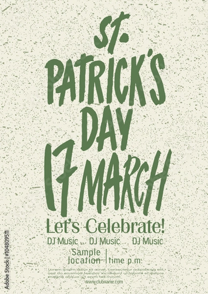 Obraz Saint Patrick's day  poster calligraphic design, Vector template. 