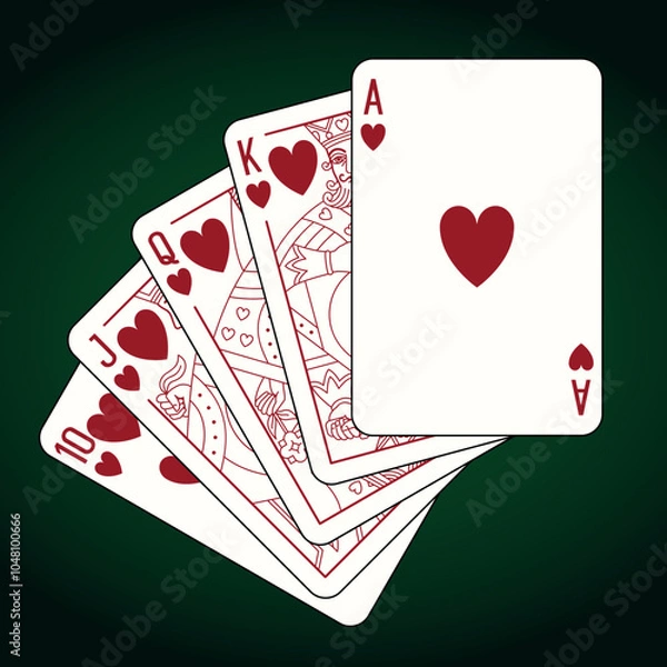 Fototapeta Royal Flush combination, Poker playing cards set. Vector illustration.