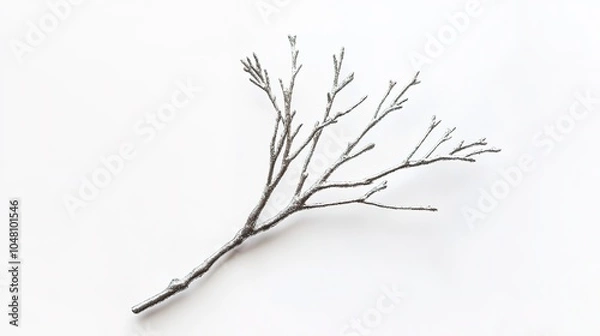 Fototapeta Silver branch on white background with minimalist design