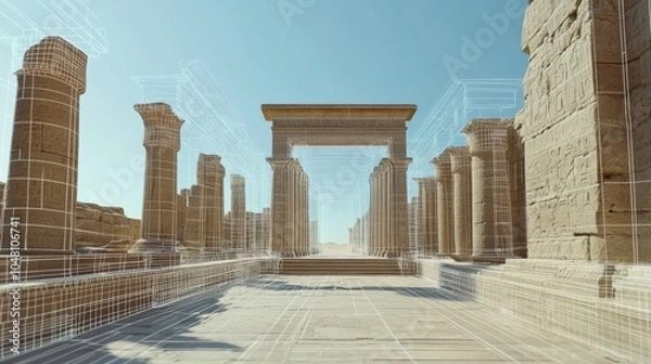 Obraz heritage technology preservation, 3D scanning and reconstruction of ancient monuments, safeguarding heritage digitally, Illustrations, stock photos