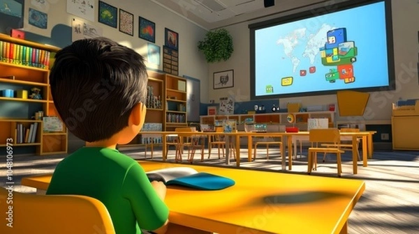 Fototapeta immersive technology for learning, interactive 3D educational simulations in diverse subjects, high engagement, Illustrations, stock photos