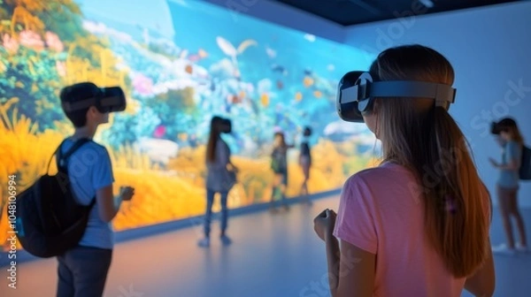 Fototapeta immersive technology for learning, interactive 3D educational simulations in diverse subjects, high engagement, Illustrations, stock photos