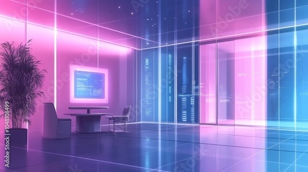 Obraz tech for remote work, interactive holographic meetings and immersive remote office environments, futuristic productivity, Illustrations, stock photos