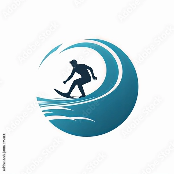 Fototapeta Minimalist Surfer Icon Riding a Wave