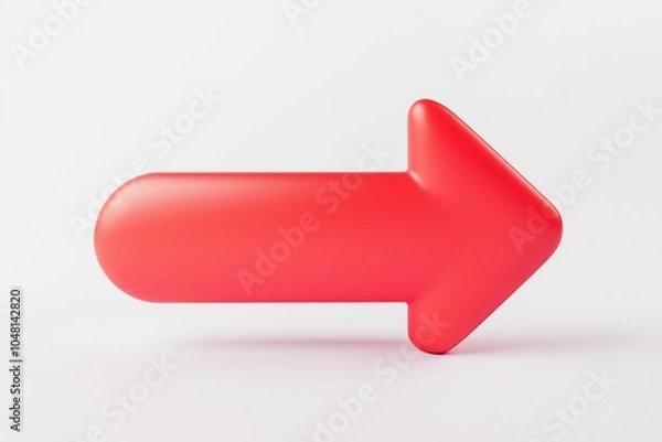 Fototapeta A bright red triangular play button, 3D rendered with glossy and smooth surfaces, pointing right