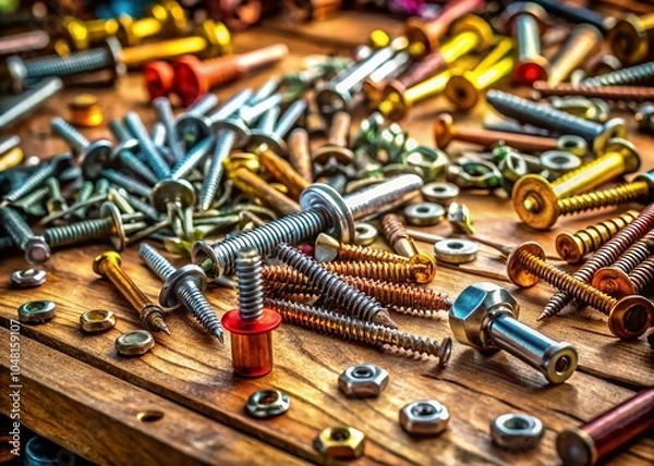 Fototapeta Aerial View of Screws in a Hardware Workshop for Industrial Applications