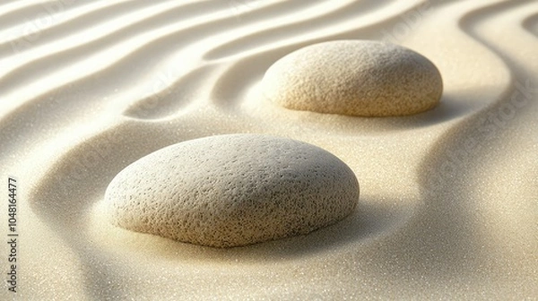 Fototapeta Serene Zen Garden with Raked Sand and Smooth Stones