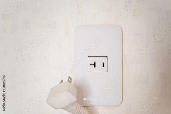 Fototapeta エアコンとエアコン専用コンセント　壁に設置されたエアコン専用コンセントには形状が特殊なものがあります。