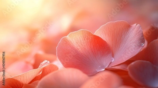 Fototapeta Close-Up of a Delicate Pink Rose Petal with Soft Focus Background in Golden Light