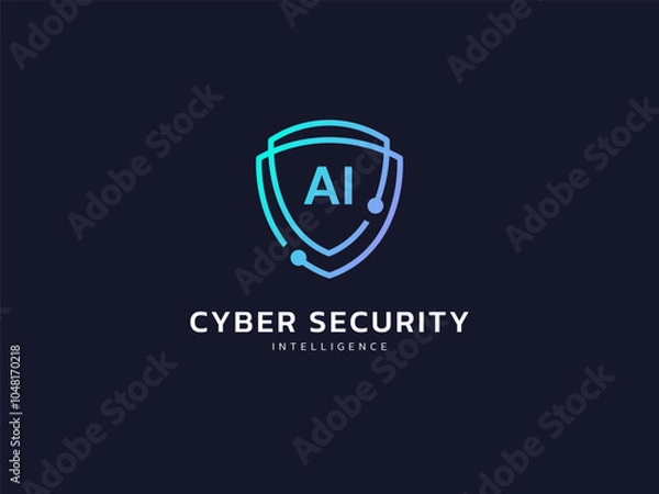 Fototapeta Cyber security intelligence data protection shield with letter AI in network lines vector logo design concept. Abstract shield security icon logotype symbol for ID protection, privacy solution, ui.