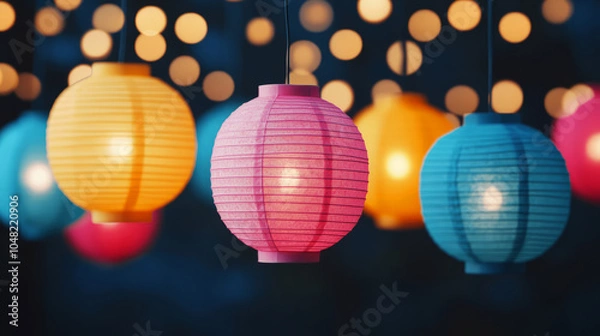 Obraz Vibrant Lanterns Hanging in Colorful Festival Atmosphere