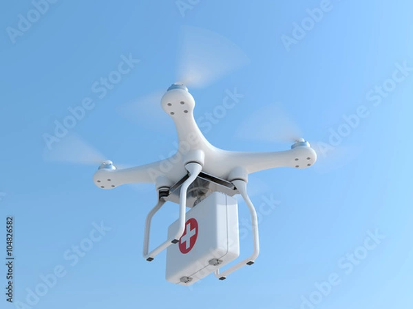 Fototapeta Drone quadcopter z apteczką