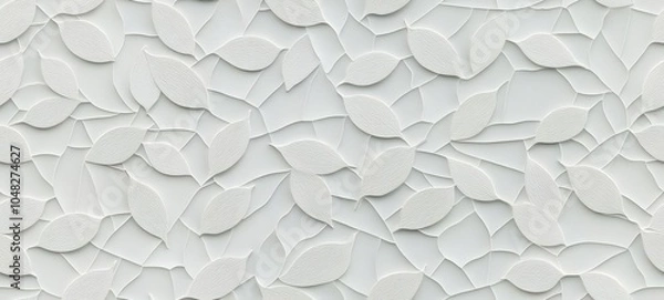 Fototapeta Seamless White geometric leaves 3d tiles texture Background banner panorama , isolated on white background, , copy space for text,