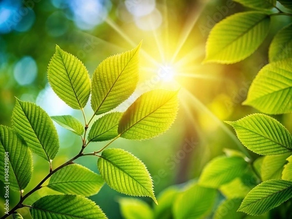 Fototapeta Sunlight Filtering Through Fresh Green Leaves - Serene Minimalist Nature Photography for Spring Mornings