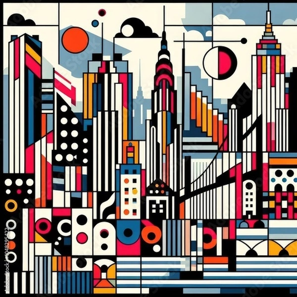 Obraz Abstract composition of New York. Vibrant abstract geometric pop art illustration.