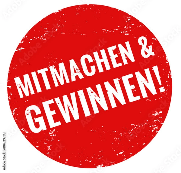 Obraz Mitmachen und Gewinnen Stempel rot grunge