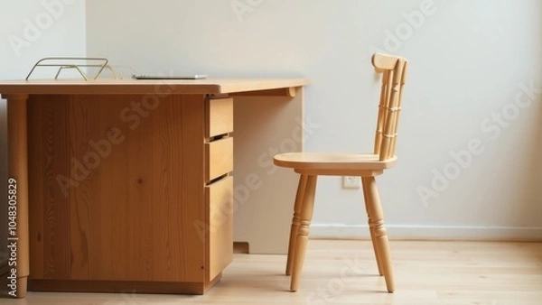 Fototapeta Stylish Wooden Desk and Chair Setup for Productive Work Environment