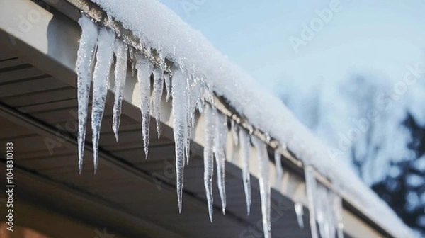 Obraz Icicles hanging from the edge of the cabin's roof
