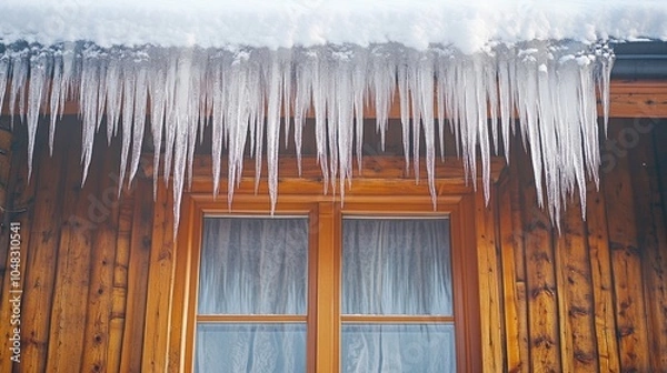 Obraz Icicles hanging from the edge of the cabin's roof